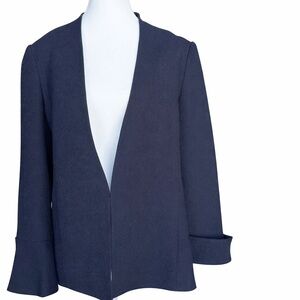 Club Monaco Navy Textured Tailored Jacket with Flared Cuffs | Size 12